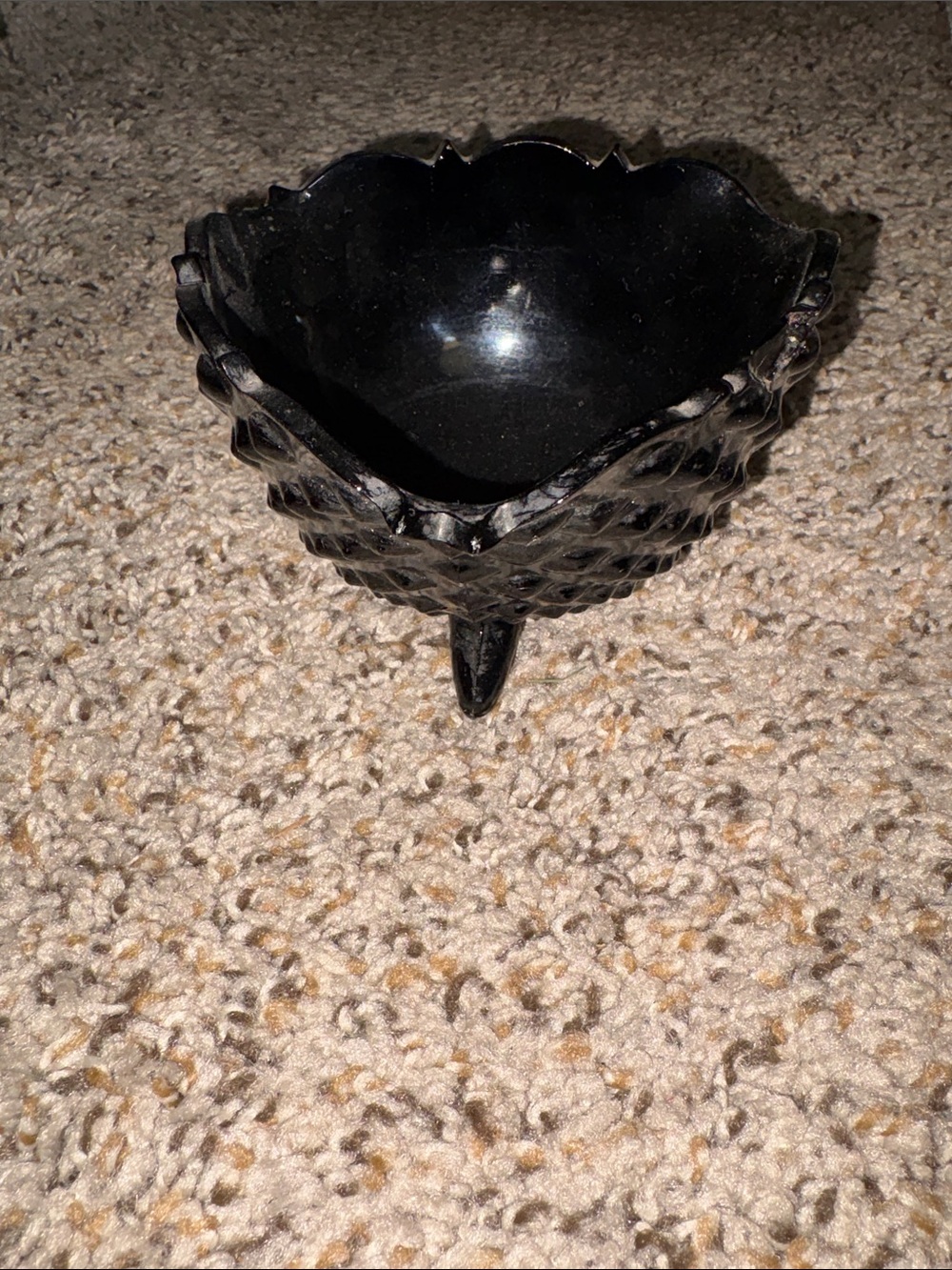 Vintage Indian Glass Tiara Black Amethyst Diamond point footed bowl